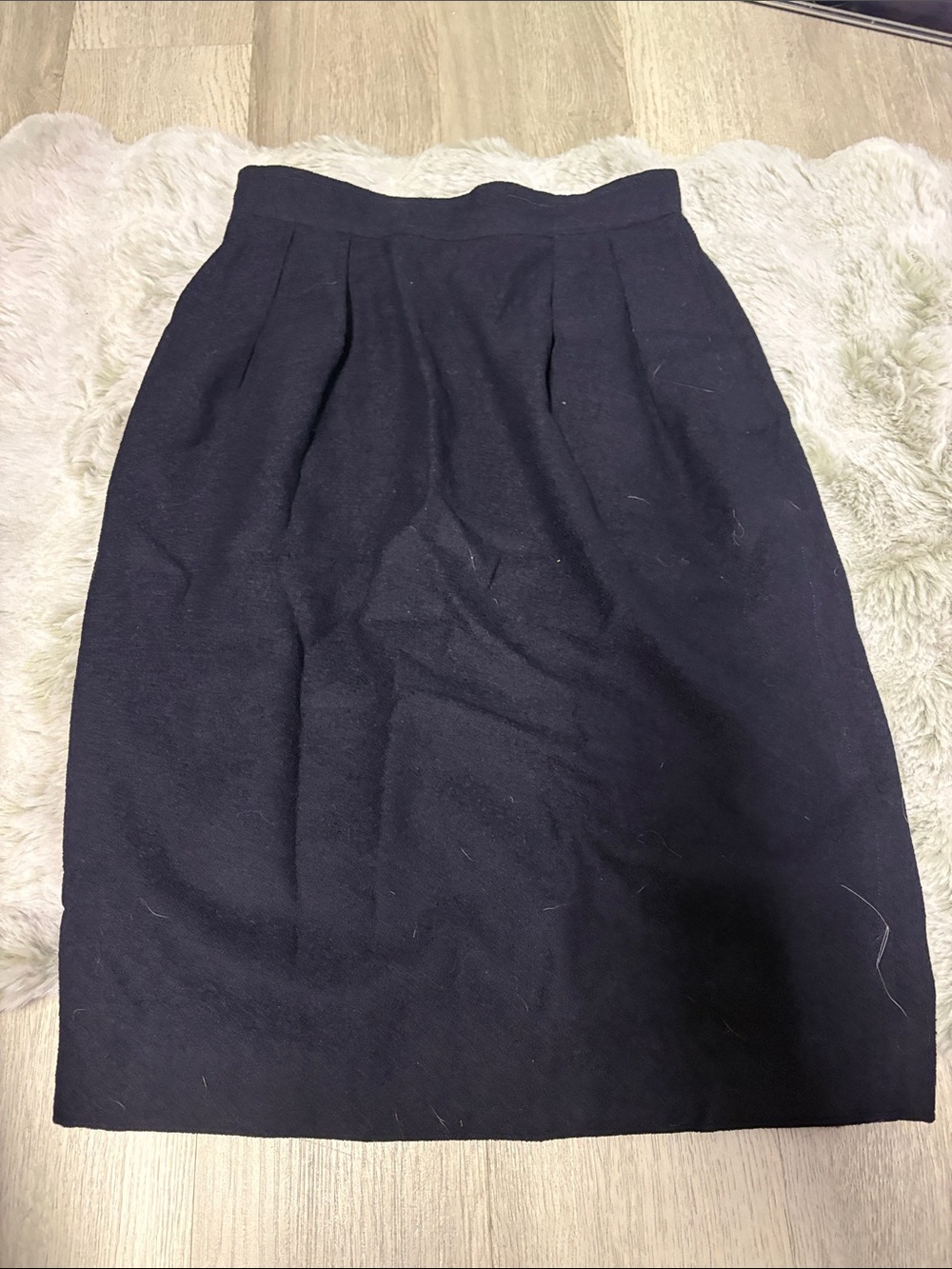 Vintage Yves Saint Laurent Black Pencil Skirt with Front Pleats